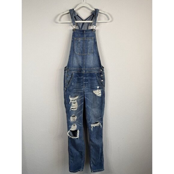 American Eagle Outfitters Women’s XS Tomgirl Overalls Distressed Stretch Denim - Picture 3 of 13